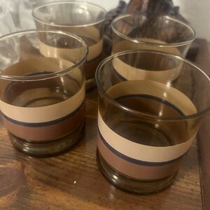 Vintage Mid Century Modern Smoked Glass Rocks Glasses-set of 4 -Brown /Tan 1970